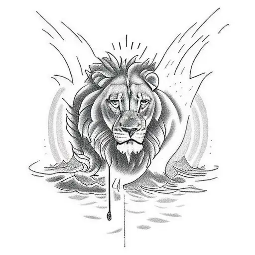 A Modern Interpretation Of Jesus Walking On Water With A Lion By His Side