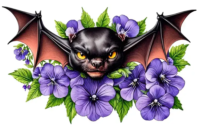 Bat Head In Bed Of Violets
