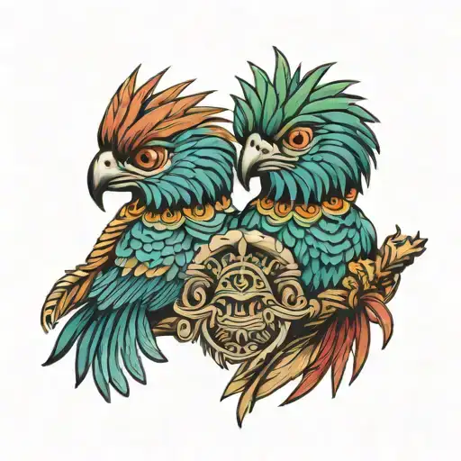 Brothers Guatemala Quetzal Posing On Mayan