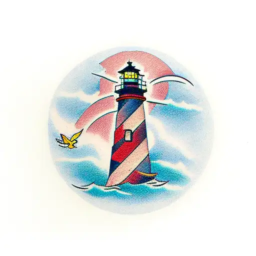Light House With Dove Flying