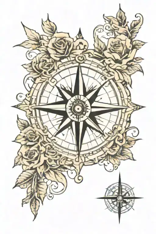 Nautical Compass Rose Intertwined Within Its Petal Maps