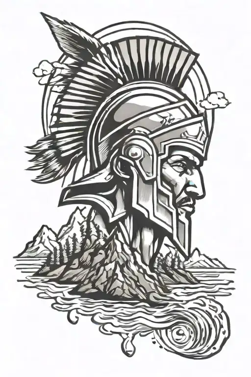 Spartan Looking At Moutains With Water Fall