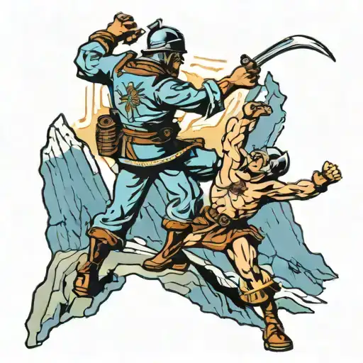 Spartain Fighting On Mountain