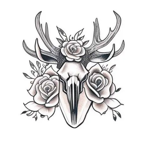 Deer Skull With Flowers