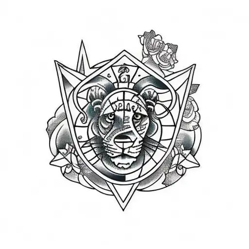 Leo Zodiac With Floral Linework Minimal