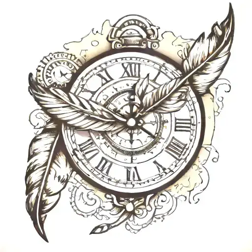 Clock Feather And Map