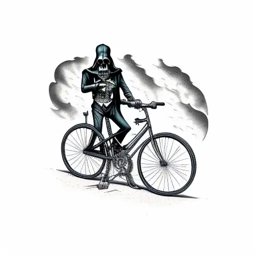Grim Reaper On A Drop Handlebar Bicycle And Holding A Sith In His Left Hand