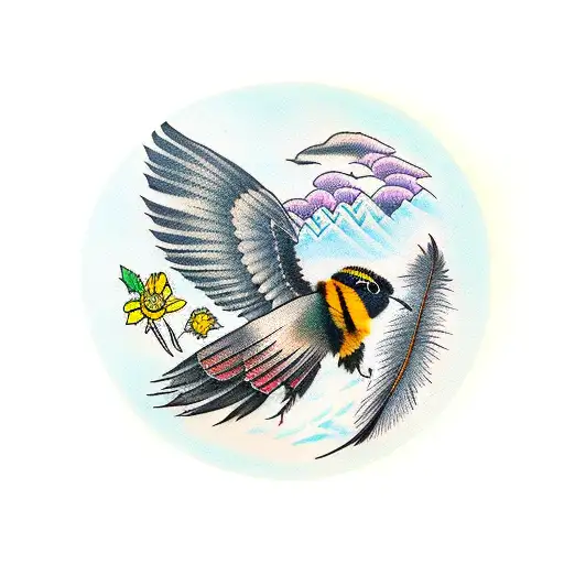 Grouse Feather With Native Bumblebee