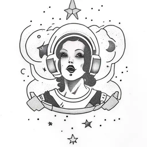 Girl In Space With Dog And Shooting Alient Gun