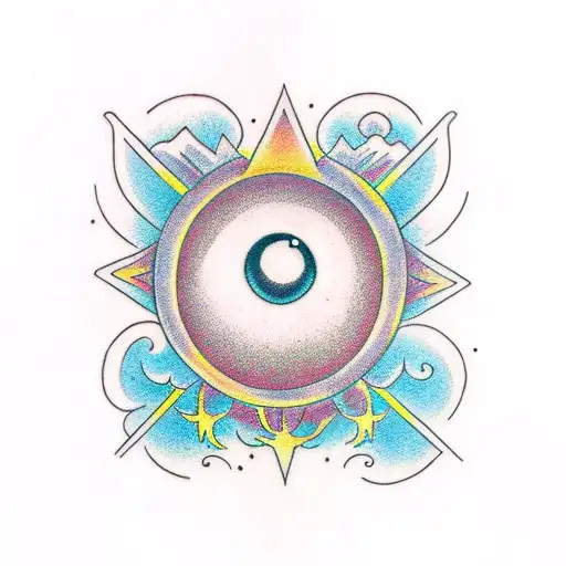 A Temple And At The Top An Eye With Fire