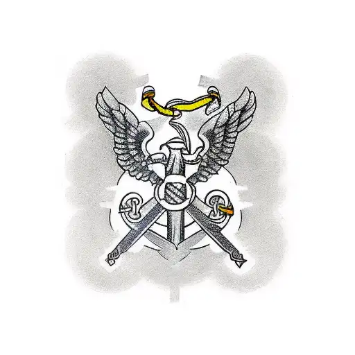 A Traditional Style Tattoo Of A Church Window With The Marine Corps Ega Symbol In The Center
