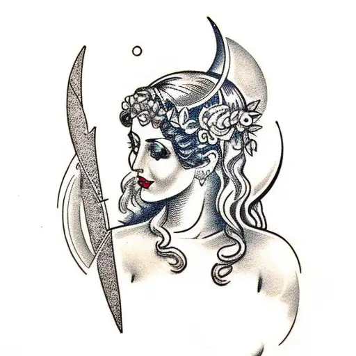 Greek Goddess Of Night With A Crescent Moon