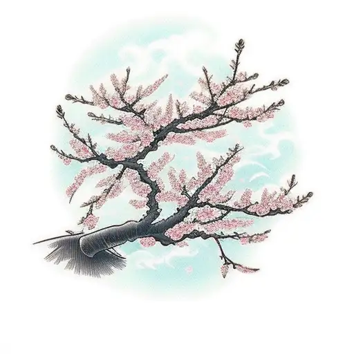 A Japanese Cherry Blossom Tree With Angel Babies Nestled Among The Branches