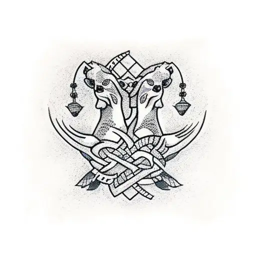 A Dotwork Pattern Of Intertwined Animal Figures Symbolizing The Bond Between Family And Justice