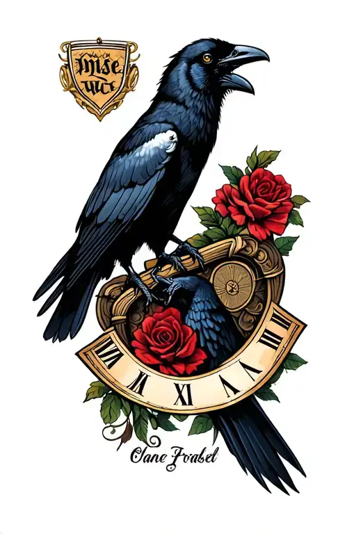 Roman Numerals Surrounded By Crow Holding