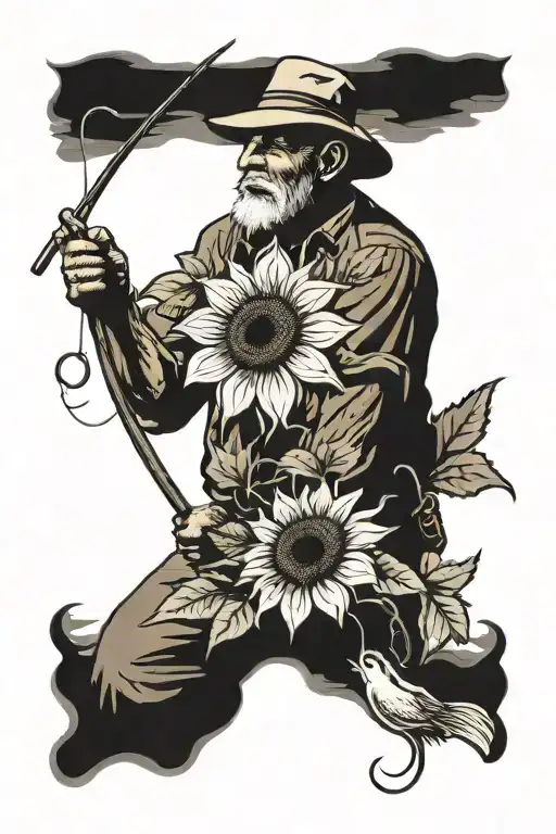 Older Man Fishing Sunflower