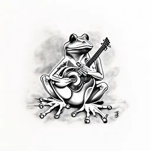 Frog Sitting On A Skull While Smoking And Playing Guitar