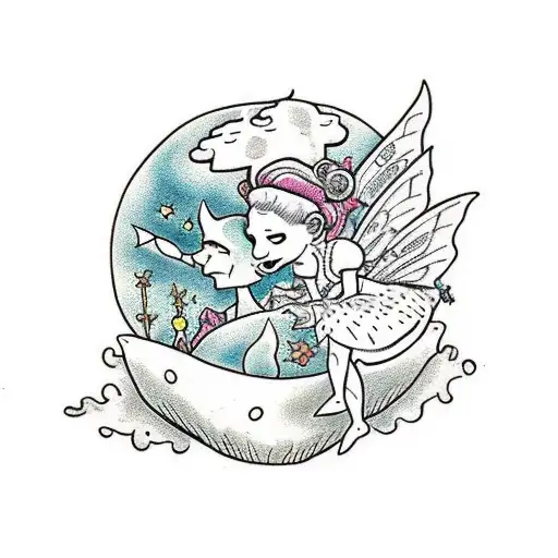 A Fairy And A Goblin Kissing Ontop Of A Mushroom