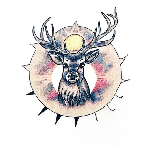 A Stag At Top Of A Hill With The Sun Behind It