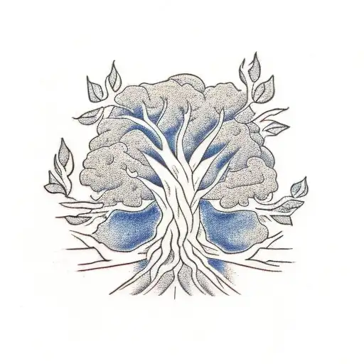 Tree With Roots And Wolf