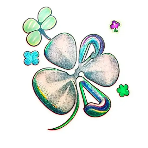 Green Four Leaf Clover With Rainbow