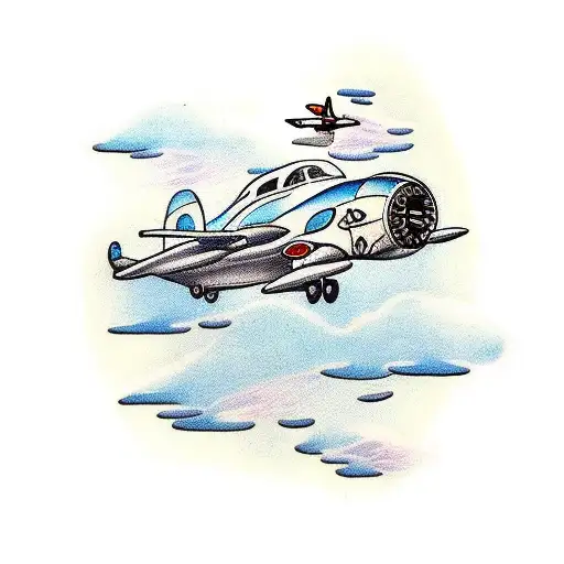 A Pilot Flying A Plane With Koi Fish Swimming In The Clouds