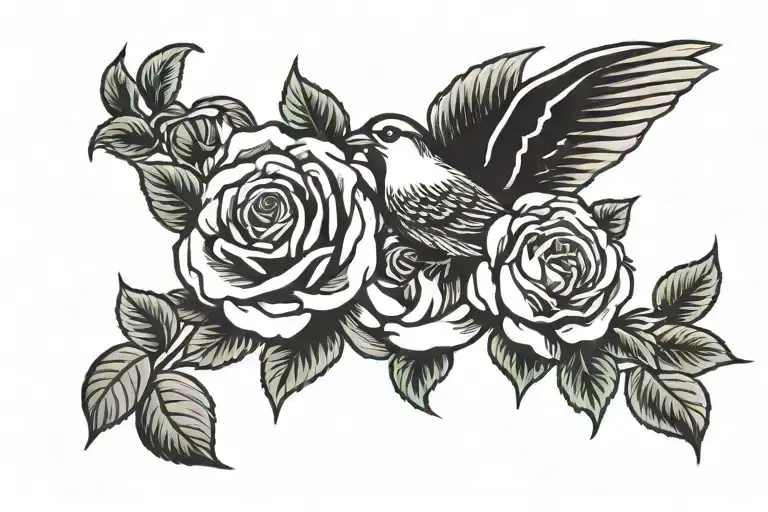 Traditional Bird And Rose