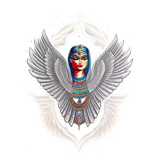 Red Egyptian Beautiful Woman Goddess With Wings