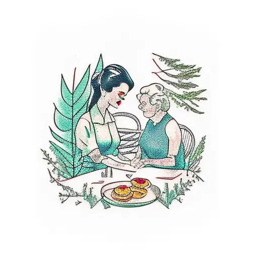 A Daughter Cooking With Her Mother In A Forest Setting