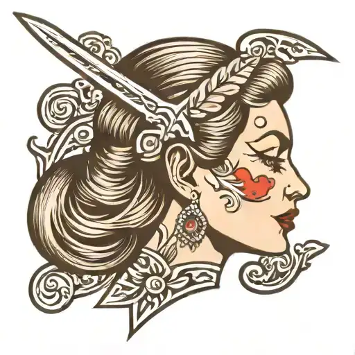 Traditional Lady Head Profile Sword Through Head