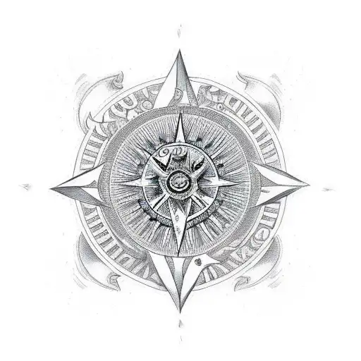 An Intricate Compass Design With Elements Of Exploration And Adventure Featuring A Lion And Eagle