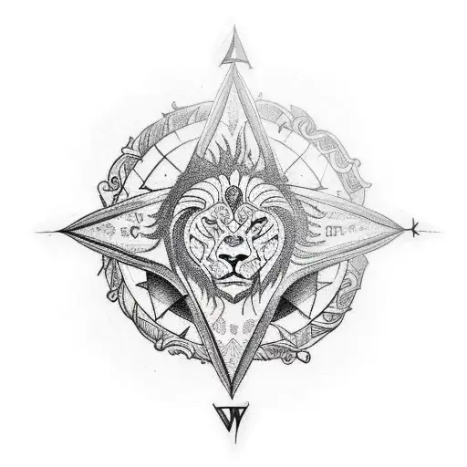 An Intricate Compass Design With Elements Of Exploration And Adventure Featuring A Lion And Eagle