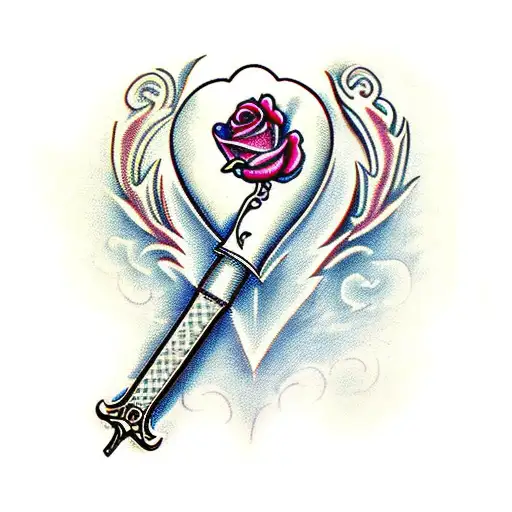 Dagger Sword With A Heart And Flowers At The Handle