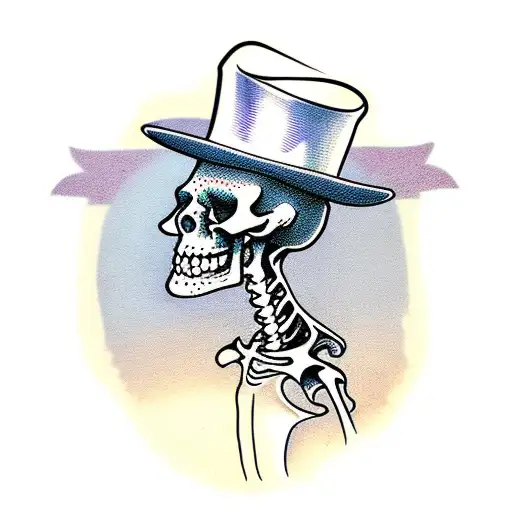 Tall Slender Skeleton With Top Hat And Cane