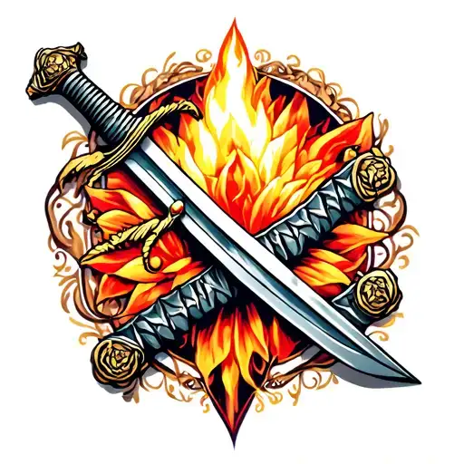 Sword Tattoo On The Back Of The Neck