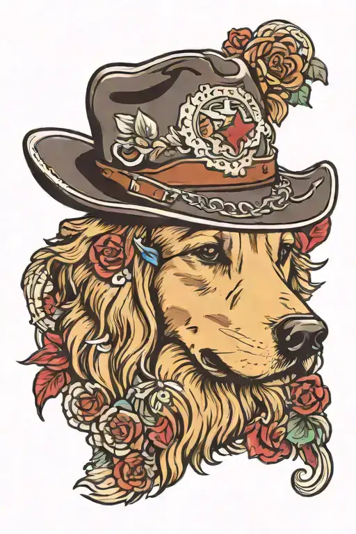 Golden Retriever Cowboy Hat Surrounded