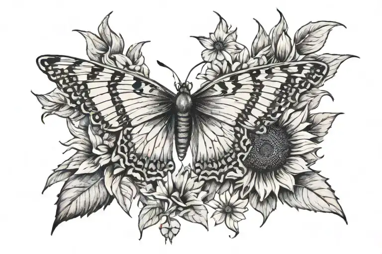 Sunflower And Butterfly For Back Of Neck