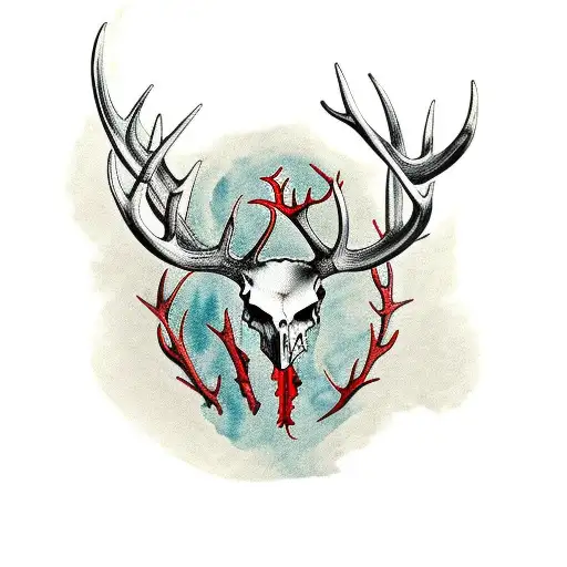 Red Deer Skull And Antlers