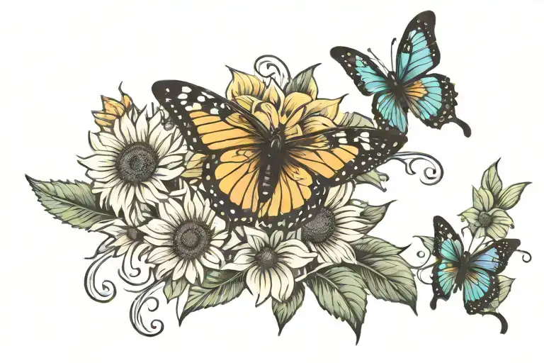 Sunflower And Butterfly For Back Of Neck Tattoo Design Inspired With Color