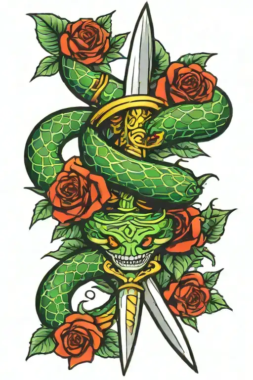 Green Snake And Dagger Wrapped