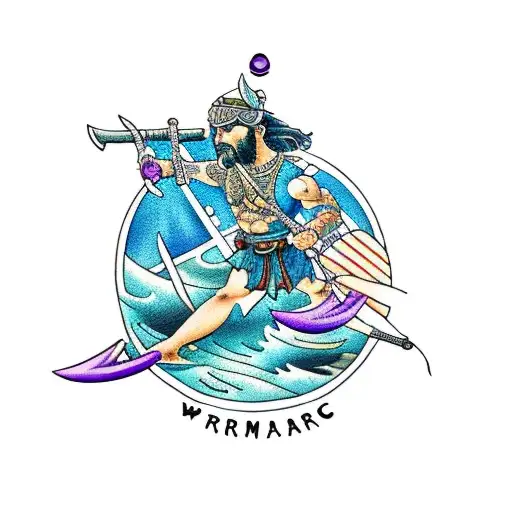 Symbolic Warrior With Ocean Background With Amethyst Undertone Symbol