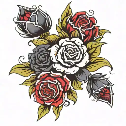 A Gothic Style Bouquet Of Flowers With Thick Lines