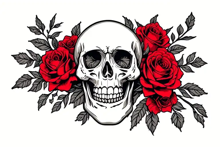 Intricate Rose And Skulls Black And Red Hip