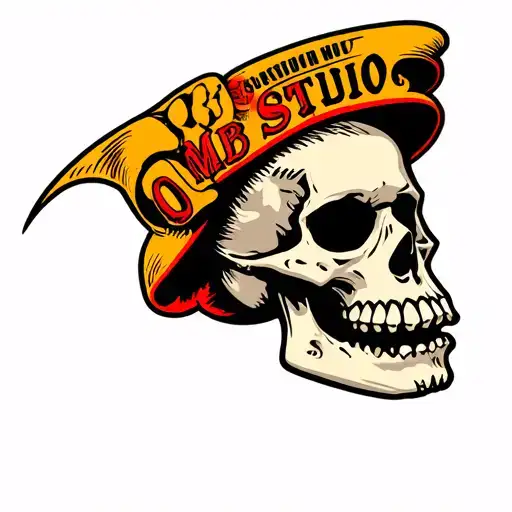Traditional Old School Skull With Mb Studio Banner