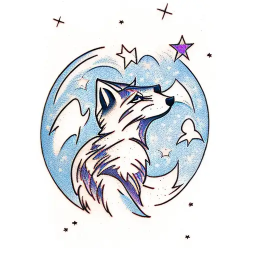 Silhouette Of Fox Looking At A Night Sky