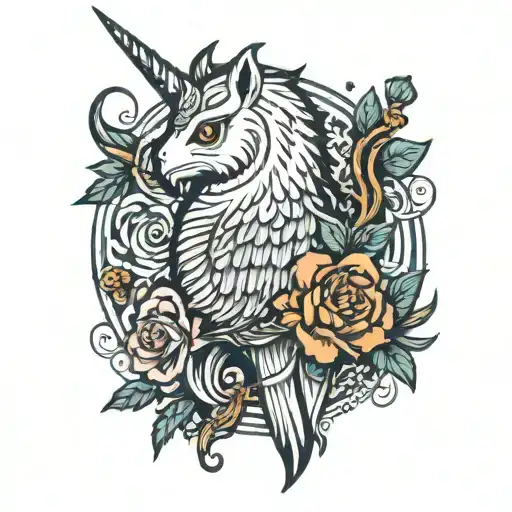Rampant Unicorn And Owl