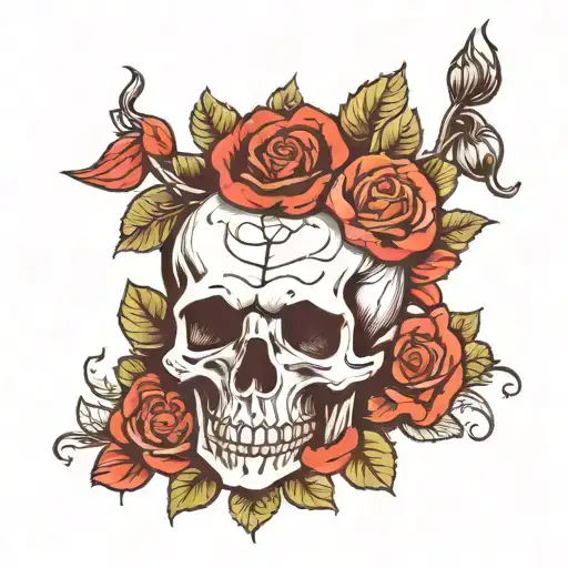 Skull And Red Roses