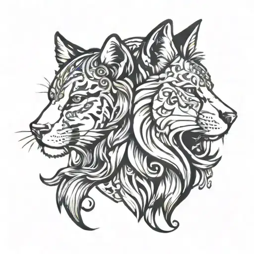 Half Fox And Half Lion Face