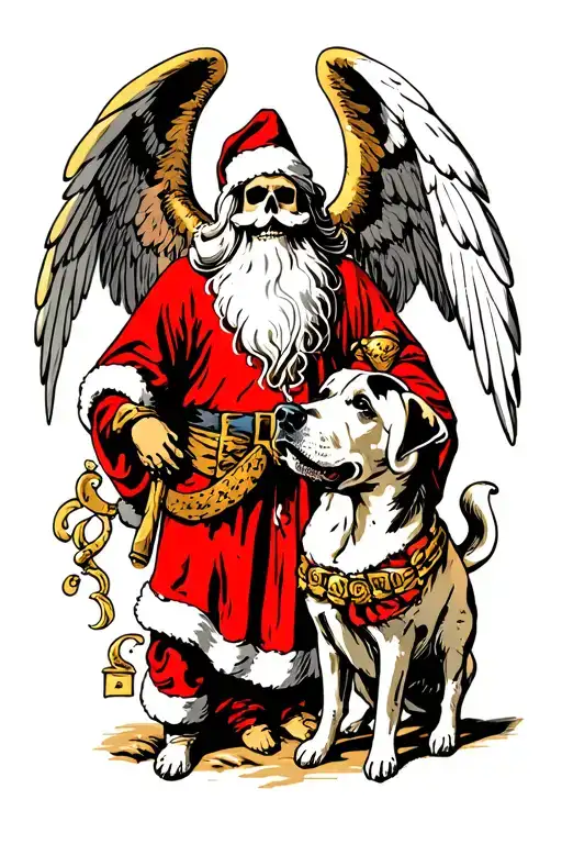 Santa Death And Archangel Michael And Labrador Dog