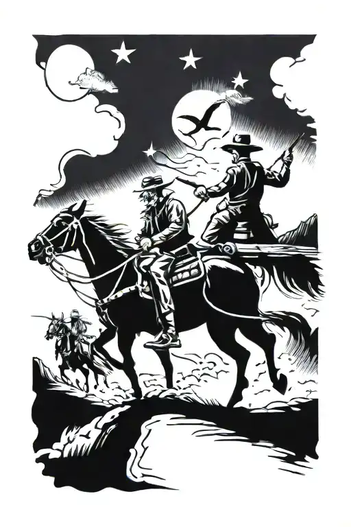 Western Theme With Cowboys Stagecoach Being Pulled